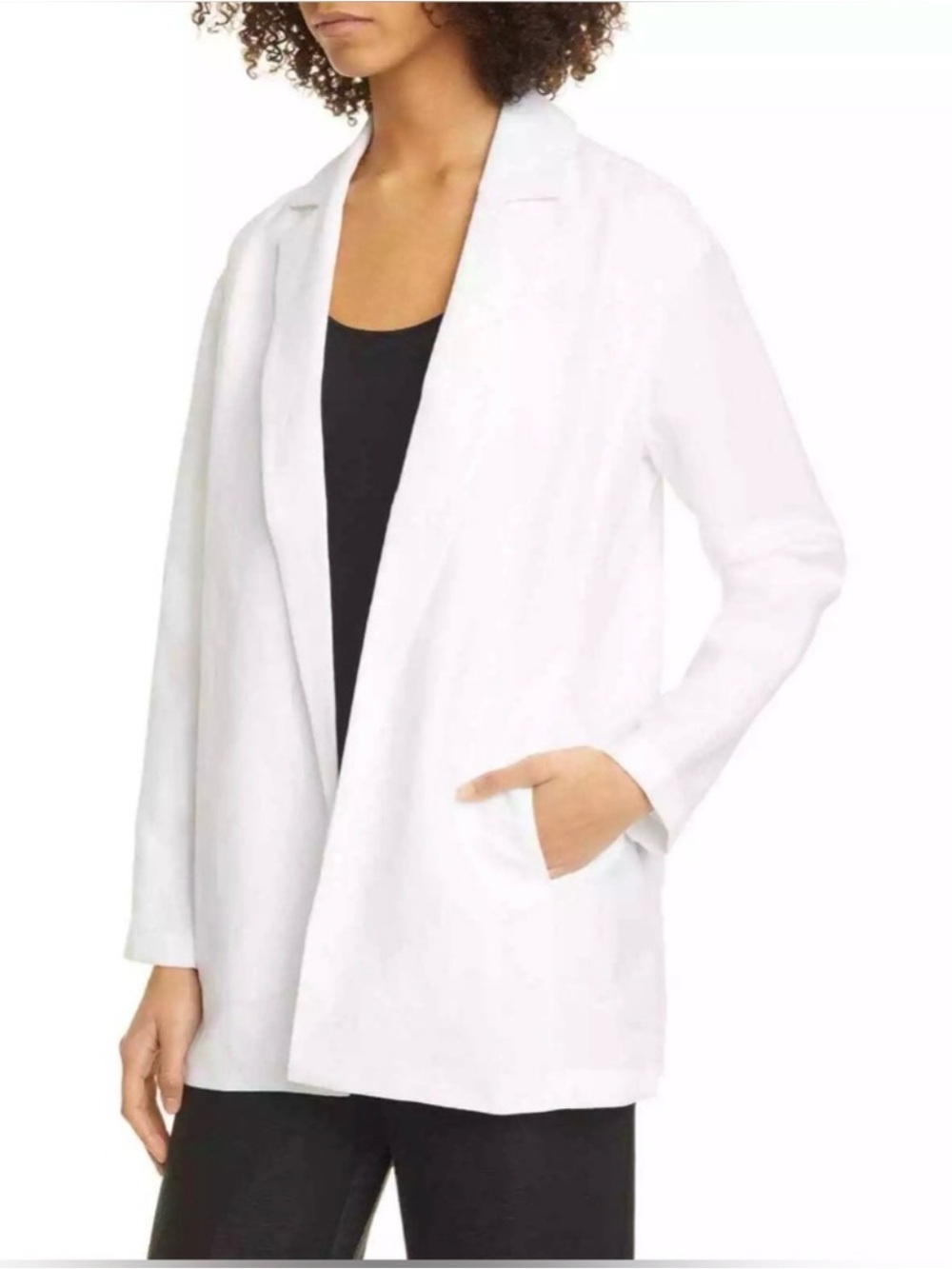 Eileen Fisher Notch Collar Blazer Jacket-Tencel/Linen White
